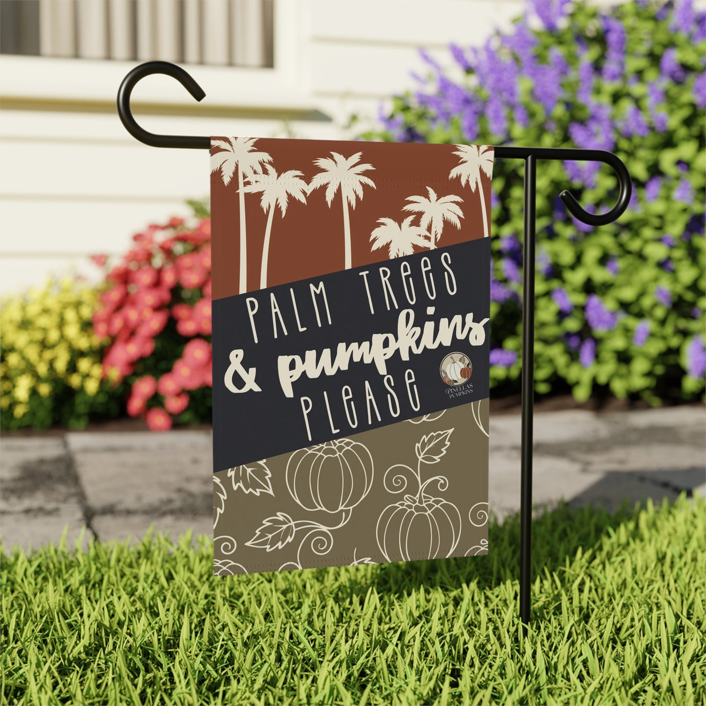 Palm Trees and Pumpkins Please - Fall Themed Florida Garden Flag