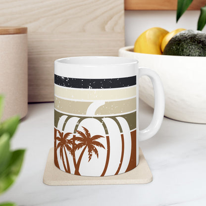 Mug - Palm Tree Pumpkin Fall Vibes Florida-Style Ceramic Mug (11oz, 15oz)