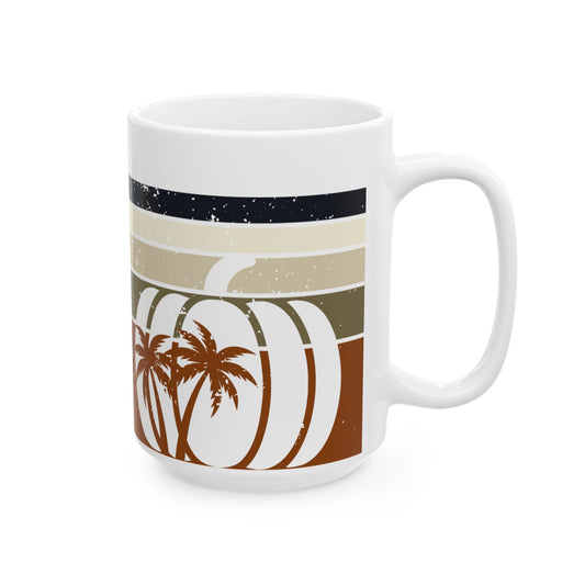 Mug - Palm Tree Pumpkin Fall Vibes Florida-Style Ceramic Mug (11oz, 15oz)