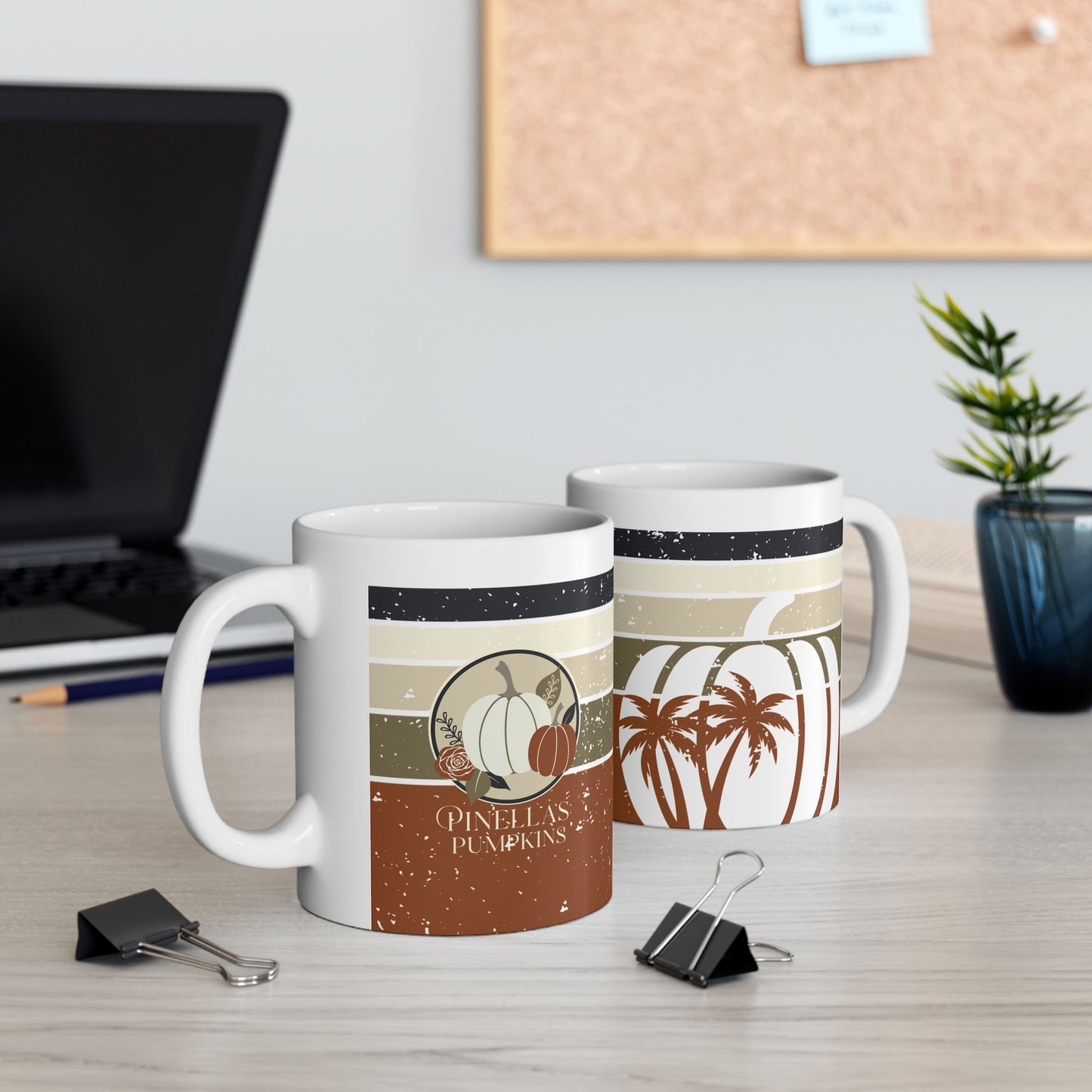 Mug - Palm Tree Pumpkin Fall Vibes Florida-Style Ceramic Mug (11oz, 15oz)