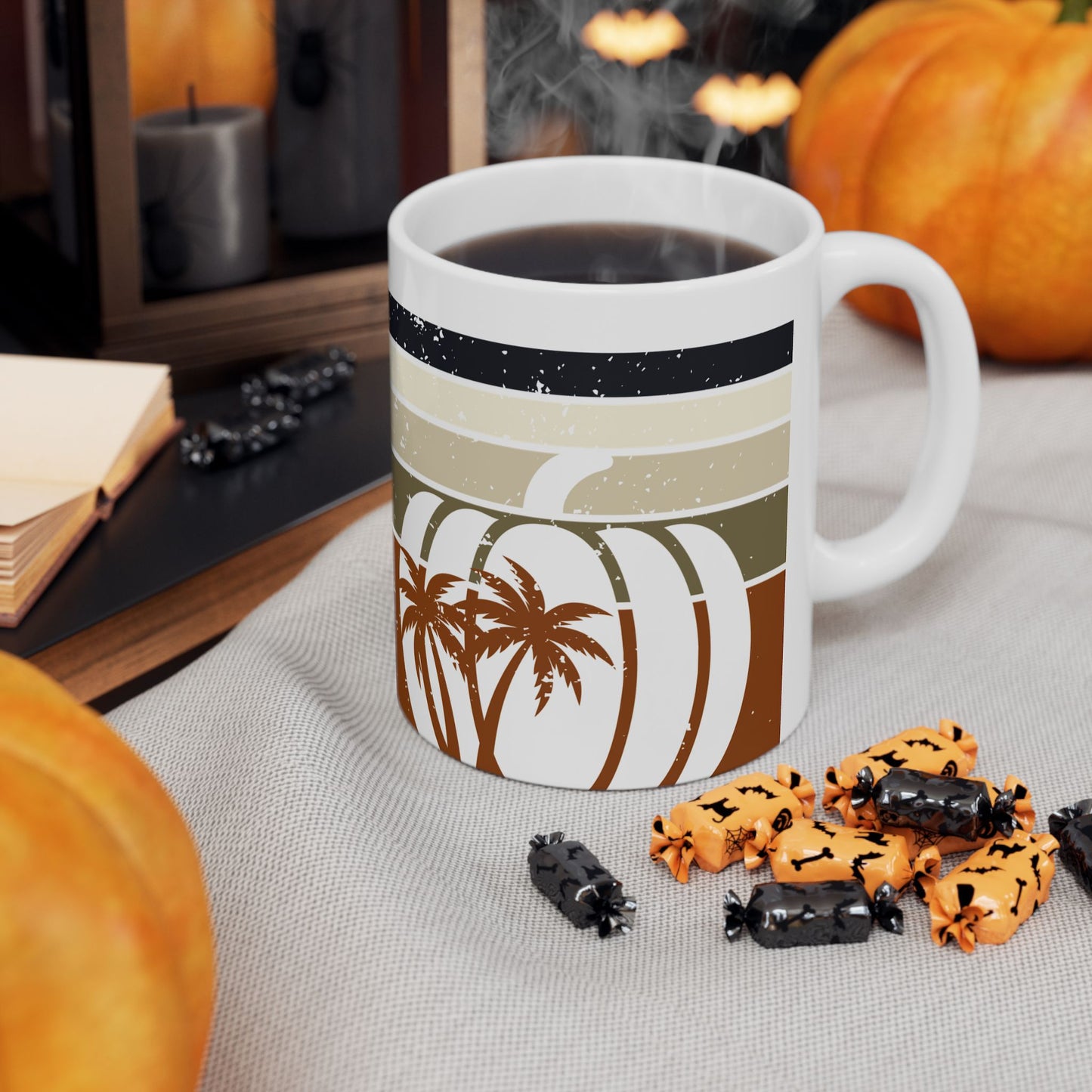 Mug - Palm Tree Pumpkin Fall Vibes Florida-Style Ceramic Mug (11oz, 15oz)